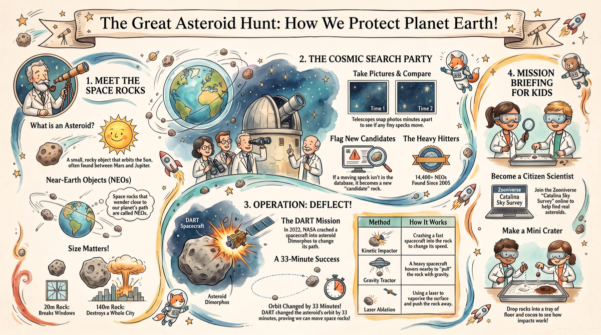 Asteroid Hunters: How We Track Space Rocks & Defend Earth - illustrated guide