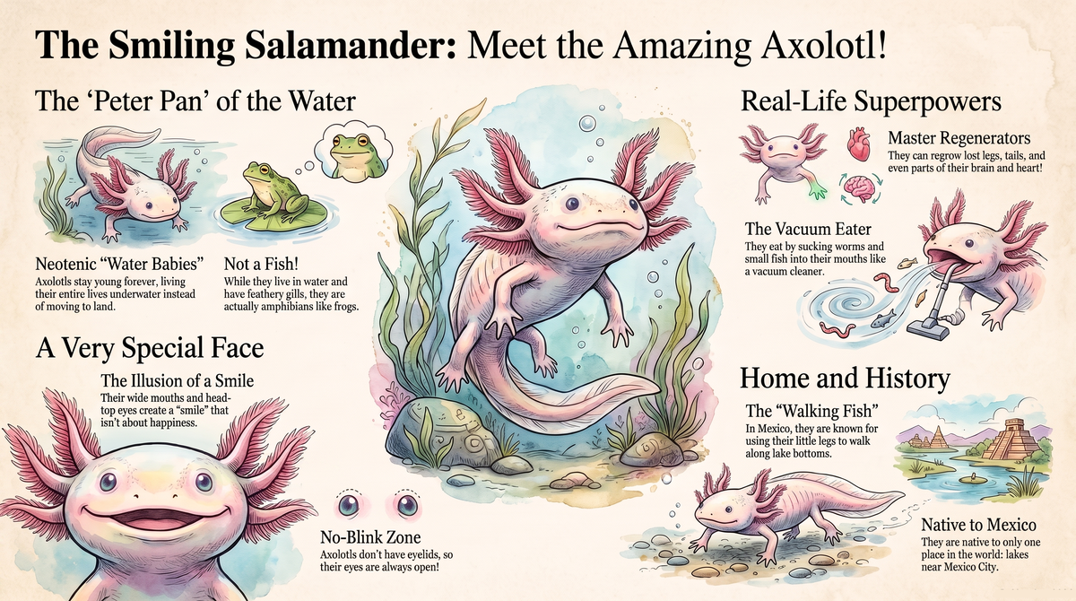 Axolotl Friends: Do They Really Smile?. Animal Science illustrated guide for kids | Discovery Rangers