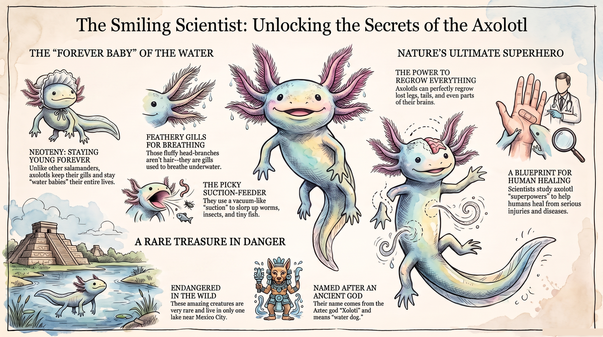Axolotls and Science: How Scientists Learn from Them. Animal Science illustrated guide for kids | Discovery Rangers