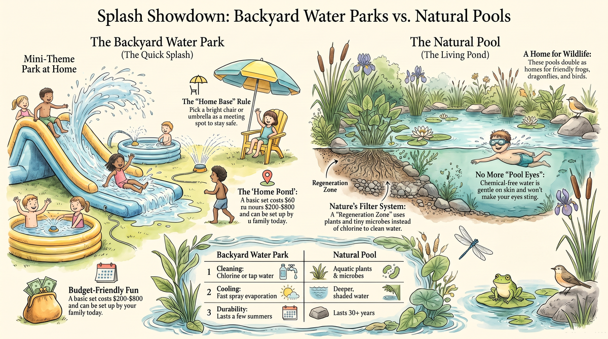 Backyard Splash Zones: Water Parks vs Natural Pools - illustrated guide