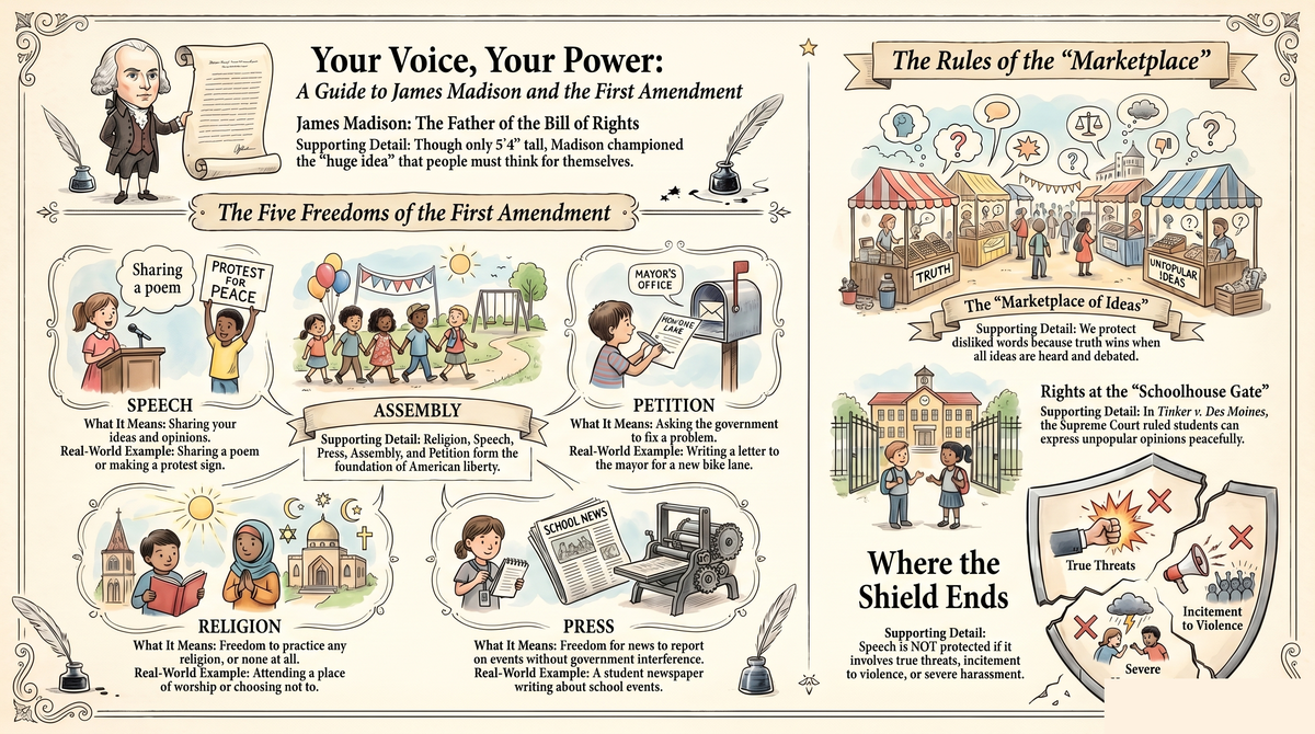 Free Speech for Kids: James Madison & the First Amendment - illustrated guide