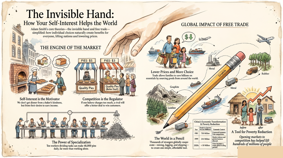 The Invisible Hand: How Trade Helps Everyone - illustrated guide